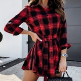 Long Sleeve Plaid Print Women's Dress