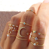 Women's Bohemian Fashion Moon Star Chain Rings Multipack Set