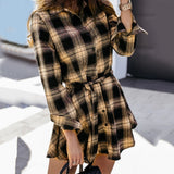 Long Sleeve Plaid Print Women's Dress