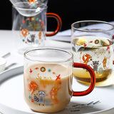 Cute Animals Glass Mug with Wooden Lid