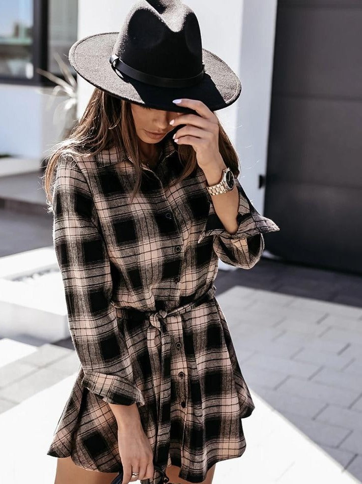 women's plaid long sleeve dress Long Sleeve Plaid Print Women's Dress – Tonys Finest