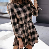 Long Sleeve Plaid Print Women's Dress