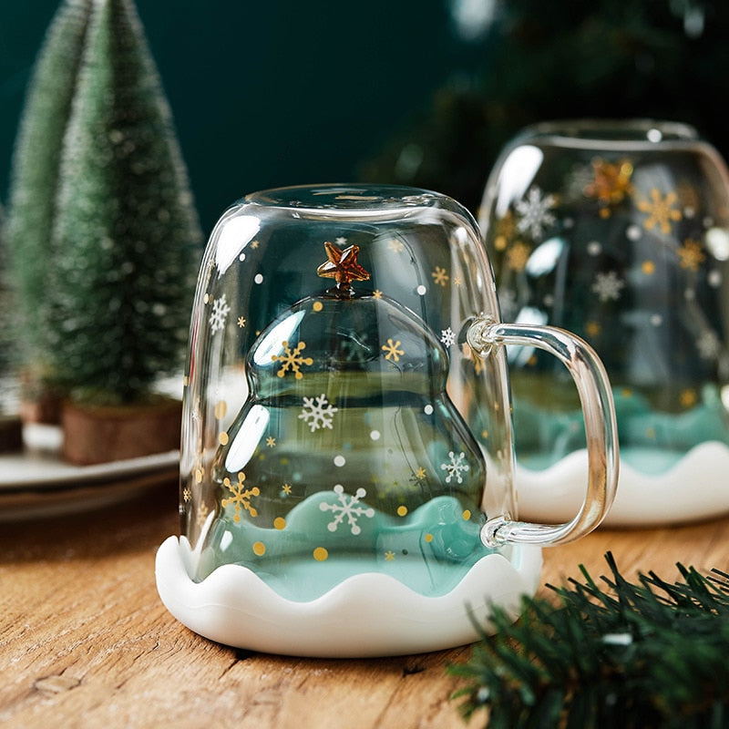 Christmas Snowflake Glass Mug With Handle – Tonys Finest