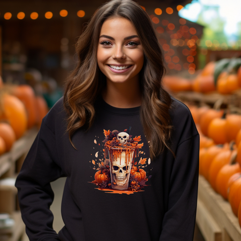 Pumpkin Spice Skull Halloween Crewneck Sweatshirt