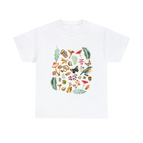 Cottage core Aesthetic Mushrooms, butterflies and bird T-Shirt