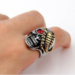 Fashion Stainless Steel Ring Gold Scorpion Skull Ring Red Eye Zircon Ring Halloween Jewelry
