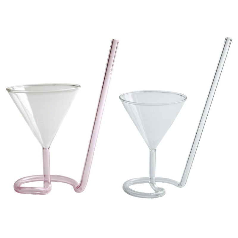 Cocktail Glass Built Straw, Transparent Glass Straw