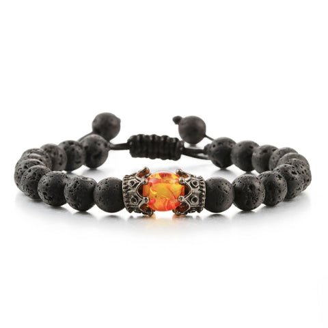 Handmade Black Lava Stone Crown Bracelet