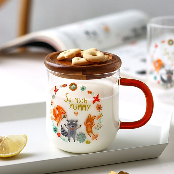 Cute Animals Glass Mug with Wooden Lid – Tonys Finest