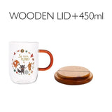 Cute Animals Glass Mug with Wooden Lid